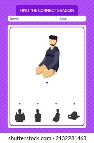 Find the correct shadows game with praying. worksheet for preschool kids, kids activity sheet
