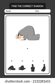 Find the correct shadows game with praying. worksheet for preschool kids, kids activity sheet