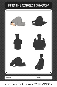Find the correct shadows game with praying. worksheet for preschool kids, kids activity sheet