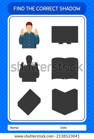 Find the correct shadows game with praying. worksheet for preschool kids, kids activity sheet