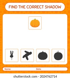 Find the correct shadows game with , pumpkin. worksheet for preschool kids, kids activity sheet