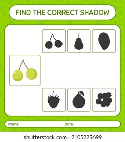 Find the correct shadows game with quenepa. worksheet for preschool kids, kids activity sheet