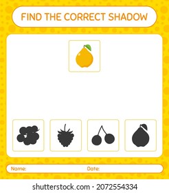 Find the correct shadows game with quince. worksheet for preschool kids, kids activity sheet