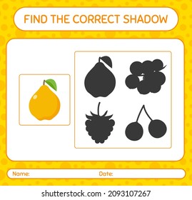 Find the correct shadows game with quince. worksheet for preschool kids, kids activity sheet