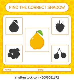 Find the correct shadows game with quince. worksheet for preschool kids, kids activity sheet