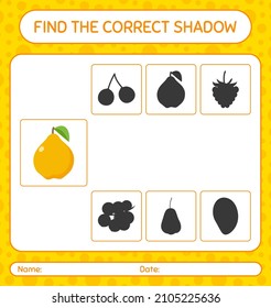 Find the correct shadows game with quince. worksheet for preschool kids, kids activity sheet