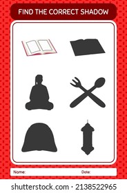 Find the correct shadows game with quran. worksheet for preschool kids, kids activity sheet