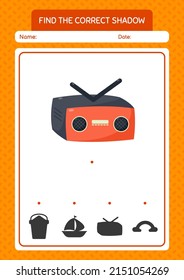 Find the correct shadows game with radio. worksheet for preschool kids, kids activity sheet