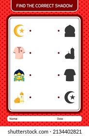 Find the correct shadows game with ramadan icon. worksheet for preschool kids, kids activity sheet