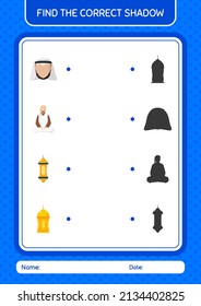 Find the correct shadows game with ramadan icon. worksheet for preschool kids, kids activity sheet