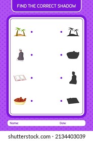 Find the correct shadows game with ramadan icon. worksheet for preschool kids, kids activity sheet