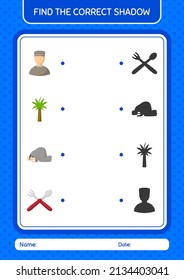 Find the correct shadows game with ramadan icon. worksheet for preschool kids, kids activity sheet