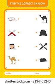 Encuentra el juego de sombras correcto con el icono de ramadán. hoja de trabajo para niños de preescolar, hoja de actividades para niños