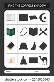 Find the correct shadows game with ramadan icon. worksheet for preschool kids, kids activity sheet
