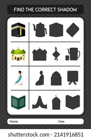 Find the correct shadows game with ramadan icon. worksheet for preschool kids, kids activity sheet