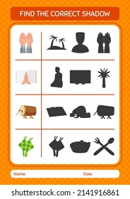 Find the correct shadows game with ramadan icon. worksheet for preschool kids, kids activity sheet