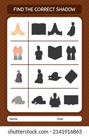 Find the correct shadows game with ramadan icon. worksheet for preschool kids, kids activity sheet