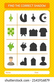 Find the correct shadows game with ramadan icon. worksheet for preschool kids, kids activity sheet