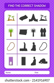 Finden Sie das richtige Schatten-Spiel mit dem ramadan-Symbol. Arbeitsblatt für Vorschulkinder, Kinderaktivität