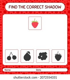 Find the correct shadows game with raspberry. worksheet for preschool kids, kids activity sheet
