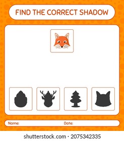 Find the correct shadows game with red fox. worksheet for preschool kids, kids activity sheet