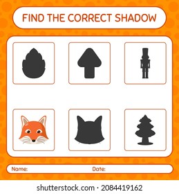 Find the correct shadows game with red fox. worksheet for preschool kids, kids activity sheet
