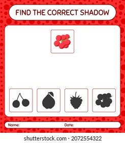 Find the correct shadows game with redberry. worksheet for preschool kids, kids activity sheet