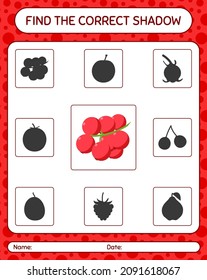 Find the correct shadows game with redberry. worksheet for preschool kids, kids activity sheet