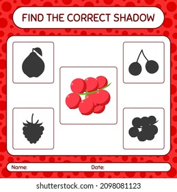 Find the correct shadows game with redberry. worksheet for preschool kids, kids activity sheet