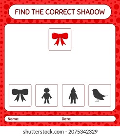 Find the correct shadows game with ribbon. worksheet for preschool kids, kids activity sheet