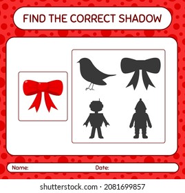 Find the correct shadows game with ribbon. worksheet for preschool kids, kids activity sheet