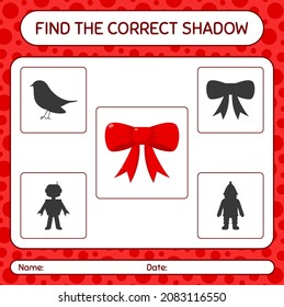 Find the correct shadows game with ribbon. worksheet for preschool kids, kids activity sheet