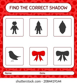 Find the correct shadows game with ribbon. worksheet for preschool kids, kids activity sheet