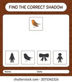 Encuentra el juego de sombras correcto con el ave robin. hoja de trabajo para niños de preescolar, hoja de actividades para niños