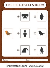 Find the correct shadows game with robin bird. worksheet for preschool kids, kids activity sheet