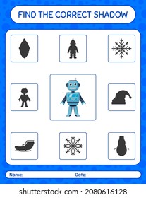 Find the correct shadows game with robot toy. worksheet for preschool kids, kids activity sheet