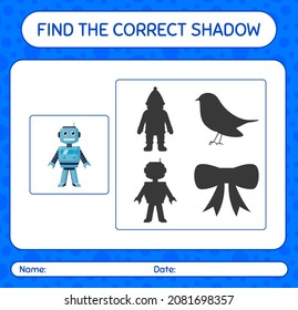 Find the correct shadows game with robot toy. worksheet for preschool kids, kids activity sheet