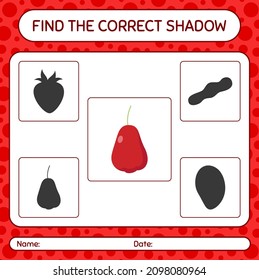Find the correct shadows game with rose apple. worksheet for preschool kids, kids activity sheet
