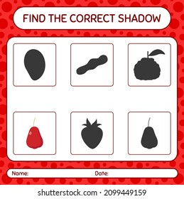 Find the correct shadows game with rose apple. worksheet for preschool kids, kids activity sheet