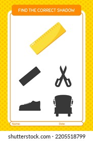 Find the correct shadows game with ruler. worksheet for preschool kids, kids activity sheet