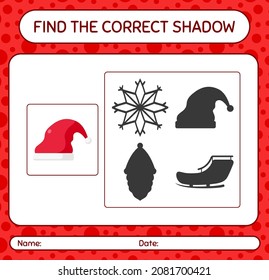 Find the correct shadows game with santa hat. worksheet for preschool kids, kids activity sheet