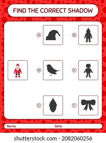 Find the correct shadows game with santa claus. worksheet for preschool kids, kids activity sheet