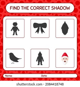Find the correct shadows game with santa claus. worksheet for preschool kids, kids activity sheet