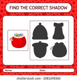 Find the correct shadows game with santa's bag. worksheet for preschool kids, kids activity sheet