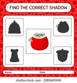 Find the correct shadows game with santa's bag. worksheet for preschool kids, kids activity sheet