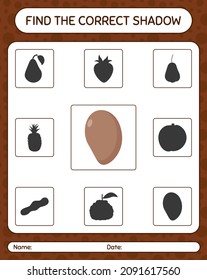 Encuentra el juego de sombras correcto con sapote. hoja de trabajo para niños de preescolar, hoja de actividades para niños