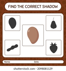 Find the correct shadows game with sapote. worksheet for preschool kids, kids activity sheet