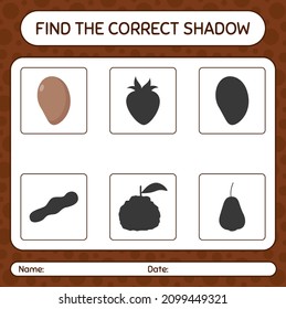 Find the correct shadows game with sapote. worksheet for preschool kids, kids activity sheet