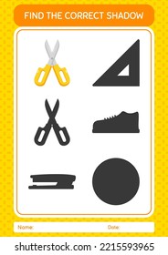 Find the correct shadows game with scissors. worksheet for preschool kids, kids activity sheet