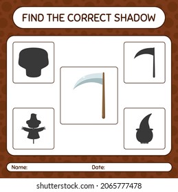 Find the correct shadows game with scythe. worksheet for preschool kids, kids activity sheet